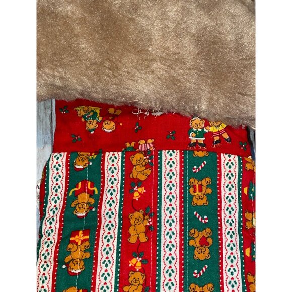 Vintage Handmade Teddy Bear Christmas Hanging Stocking w/ Festive Pattern & Bow - Picture 9 of 11